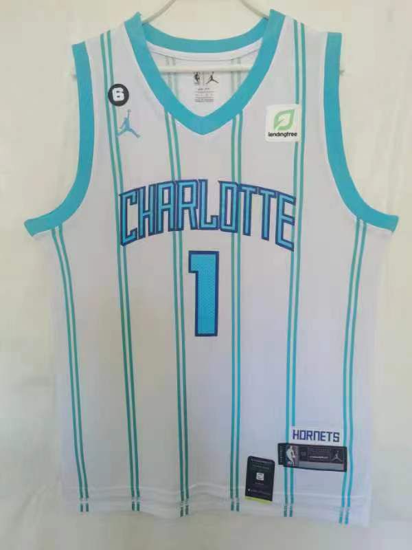 Men Charlotte Hornets 1 Ball White Game 22-23 NBA Jersey